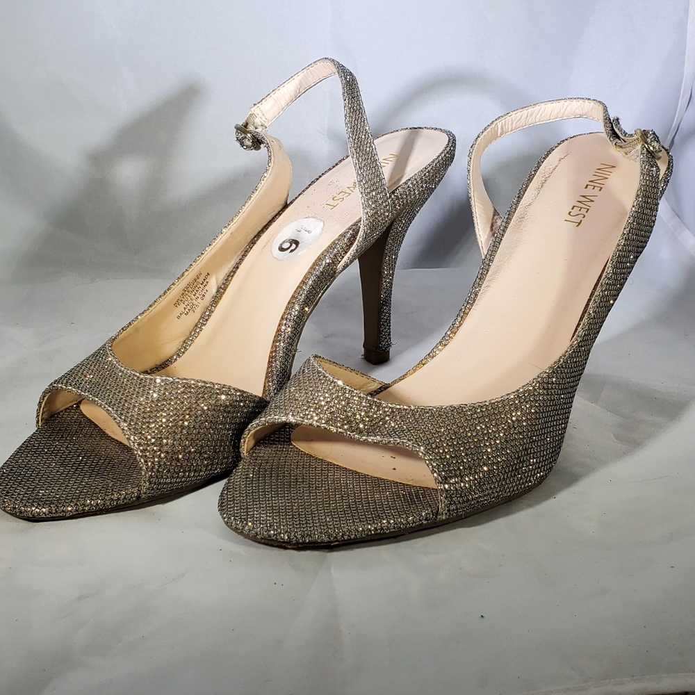 Gold mesh high heel sandals